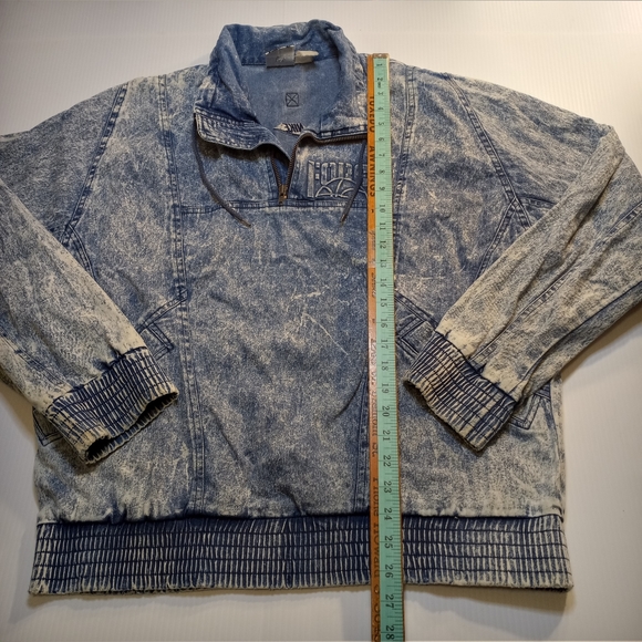 Vintage 1980's Nike Force acid wash  Denim Quarter Zip Jacket Sz Large - Picture 11 of 12
